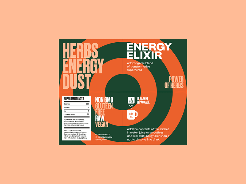 Energy Elixir dust energy geometry packaging power rounds shapes simple typography