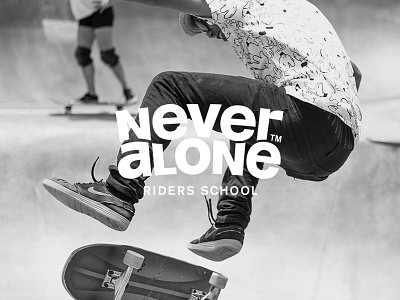 Never Alone board logo logotype riders school skate skateboard typography