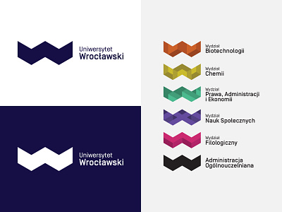 Uniwersytet Wrocławski - Faculties branding geometric isometric logo school subbrand university w