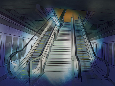 Metro Sevilla escaleras digital illustration