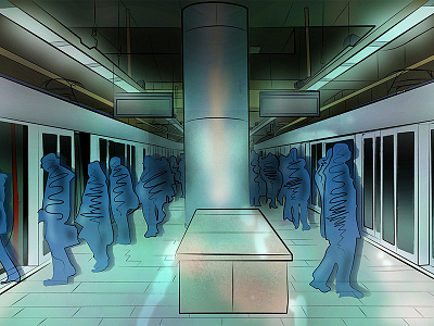 Metro Sevilla pasajeros digital illustration