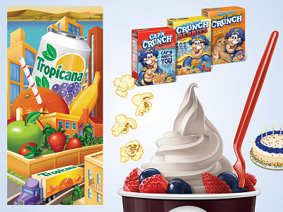 Yummy Food Art capn cheeses chuck crunch drinks e illustration photo popcorn tropicana yogurt