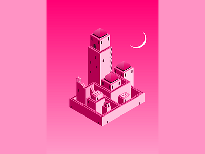 Arabian Nights arabian buildings game illustration isometric monument valley moon pink temple