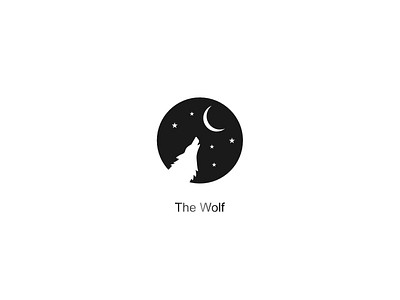 The Wolf black design illustration moon mountains nature negative space night space starry stars white wolf