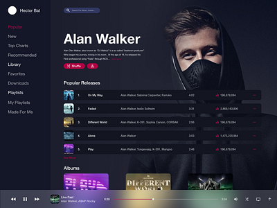 Music App alan walker design app desktop os xd xd design
