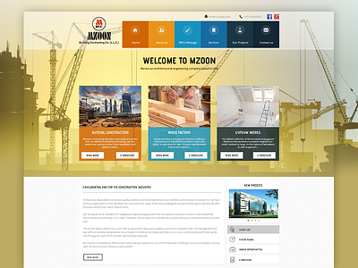 Mzoon Website building construction construction company website construction graphics construction website interaction design simple website ui design web design website design wood factory