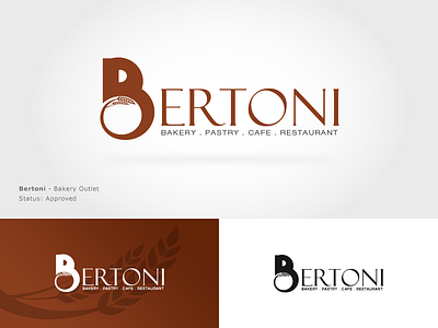 Bertoni Approved Logo b logo bakery logo branding brown logo cafe food logo logo logo design pastry restaurant wheat