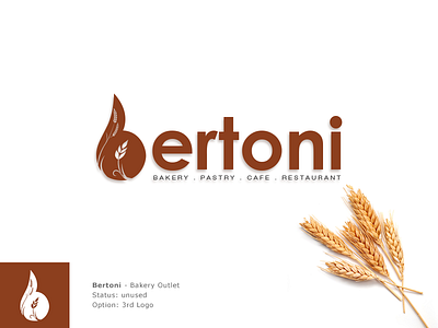 Bertoni 3rd Logo Option b logo bakery logo bertoni branding brown logo cafe food logo logo design pastry restaurant wheat wheat grains