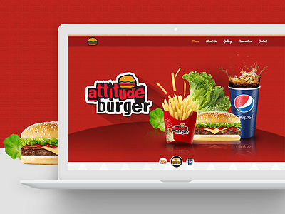 Attitude Burger Website Design burger club burger website dining pepsi red restaurant website ui design web design website design website mockup yellow