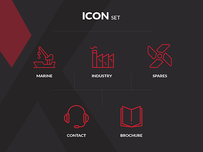 Marine And Offshore Icons brochure icon contact icon icon design icons industry icon marine icon red icons spares icon ui design web design website design website icons