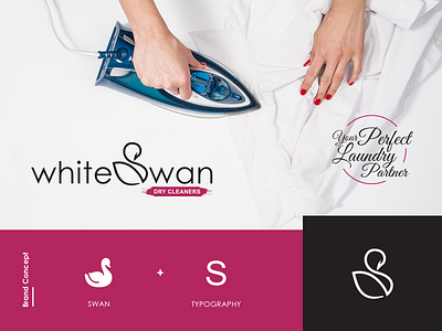 White Swan Logo Design brand and identity branding cleaners icon design illustration logo logo design logo design branding logo design concept logo design process s logo swan swan logo typography