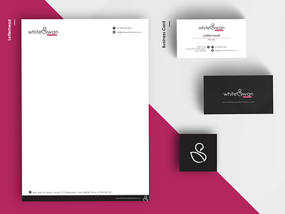 White Swan Business Collateral black and white business card business card design business card mockup business cards collateral collateral design collaterals design icon illustration letterhead letterhead design letterhead template letterheads logo swan
