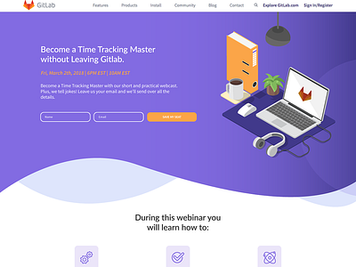 Gitlab Time Tracking Webinar Landing Page design flat gitlab illustration landing page ui ux vector web website