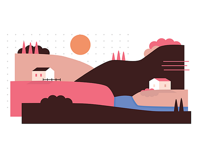 Landscape colorful flat color geometric illustration landscape