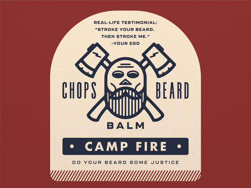 CHOPS Beard Balm - Camp Fire ax badge balm beard beard balm crossbones label label design logo packaging skull