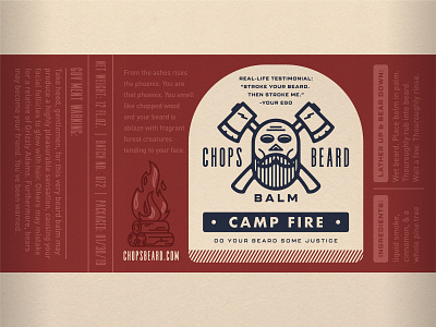CHOPS Beard Balm - Camp Fire Label axes beard beard balm branding camp fire character fire label label design logo packaging skull