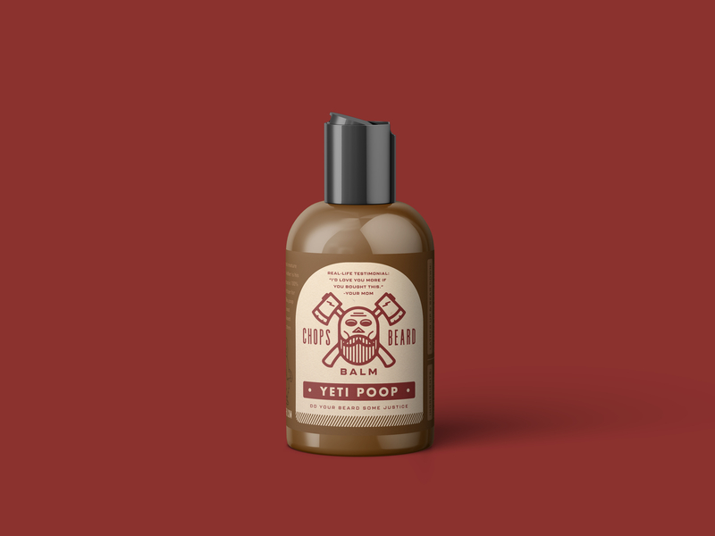 CHOPS Beard Balm - Yeti Poop Bottle axes beard beard balm branding logo packaging poop skull yeti