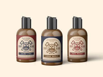 CHOPS Beard Balm - The Whole Fleet axes badge beard beard balm branding fire label label design logo packaging poop skull wolf