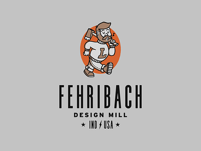 Fehribach Design Mill Logo ax axes badge beard brand branding cartoon character indiana label logo lumber mill