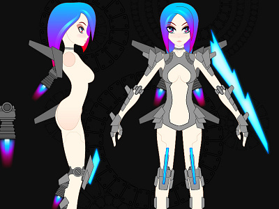 Acetylene WIP android anime blade girl model sheet robot thruster
