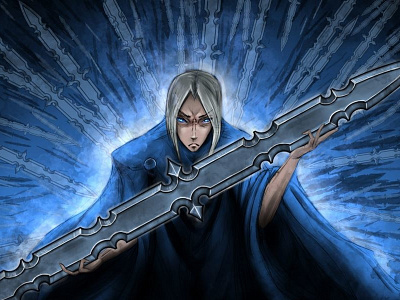 Summoner's Grimoire: Alastor angel blade blue glow illustration sword