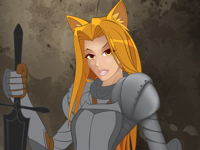 Catknightwip armor cat eyes girl grime gritty illustrator knight lips sword woman