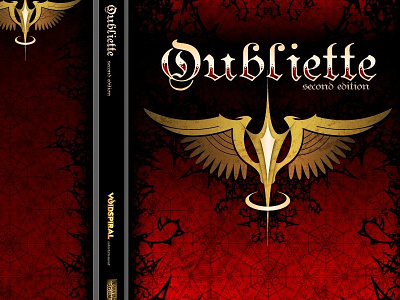 Oubliette black black letter dark fantasy gold red teutonic wings