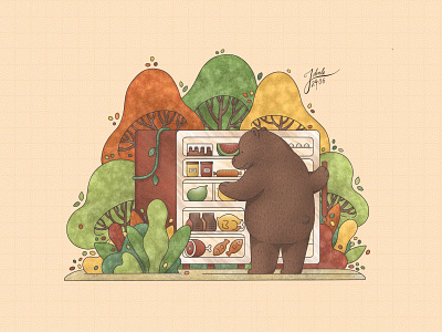 17-Bearly Hungry art character flat illustration ipad nature procreate raster texture vector