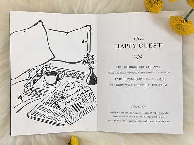 Happy Guest Vignette bedroom black white drawing guest ready line drawing micron pens sketch vignette