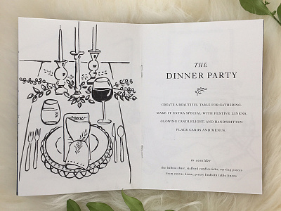 Dinner Party Vignette black and white dinner party drawing micron pens table setting