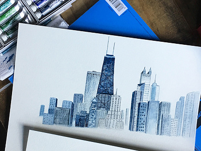Chicago Skyline chicago indigo skyline watercolor