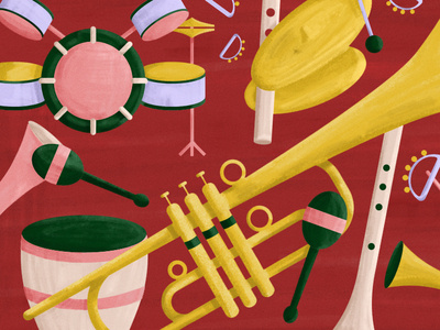 Jazz Orchestra Details digital illustration editorial illustration green illustration jazz music musical instrument orchestra vector art yellow