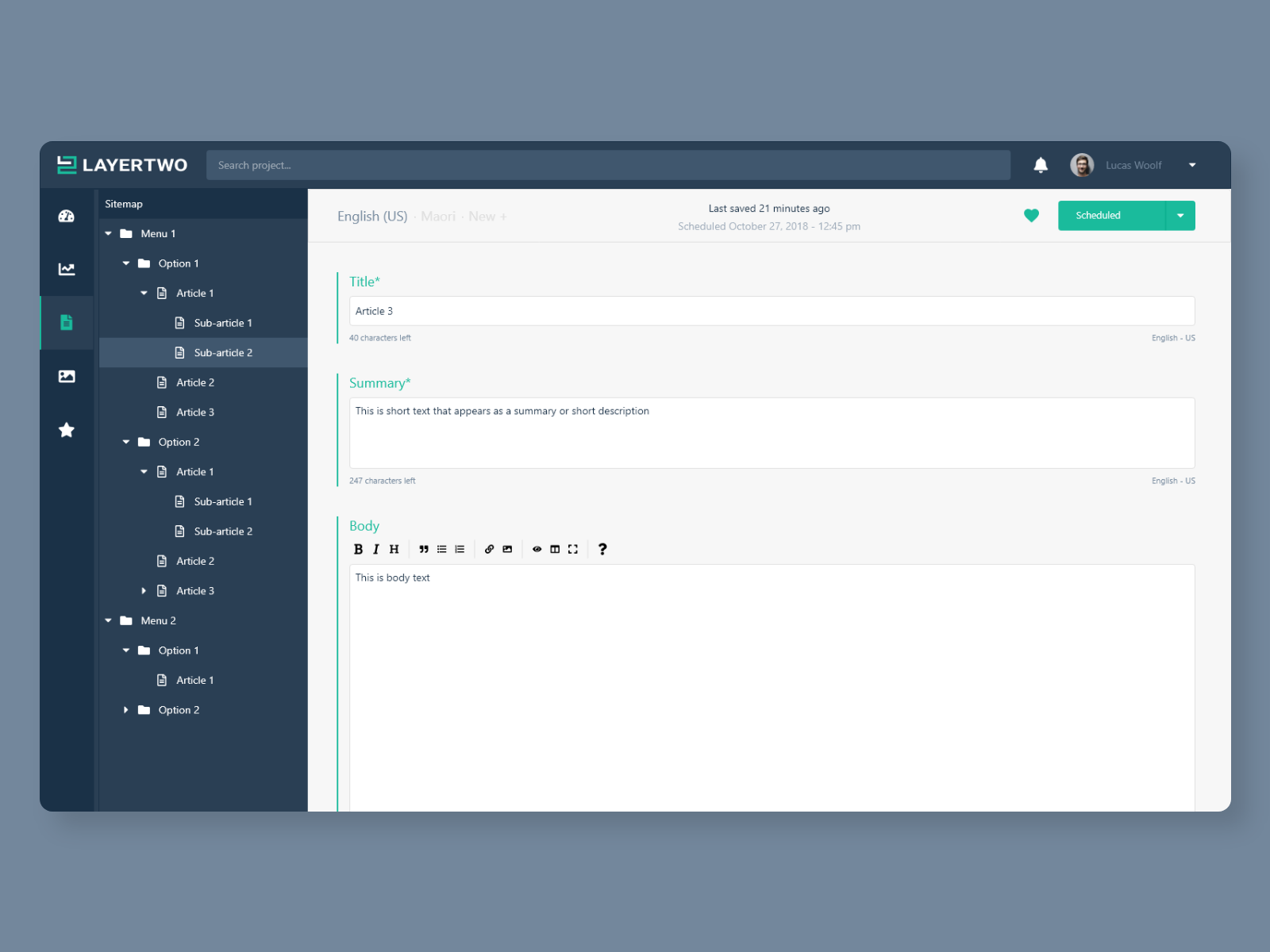 Layertwo CMS Content Editing by Lucas Woolf on Dribbble