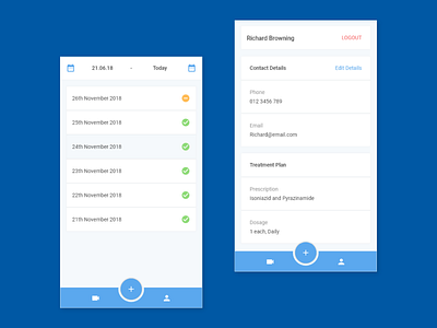 Dashboard & User Profile - Medical Adherence App app blue dashboard design enterprise minimal mobile page product profile software tracking ui user ux