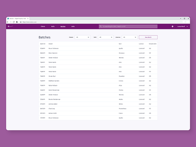 Enterprise App Table View app dashboard design desktop enterprise filters material minimal page product purple software table tracking ui ux web