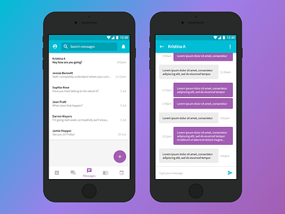 Direct messaging for mobile app blue conversation design message messaging messaging app minimal mobile page product purple software ui ux