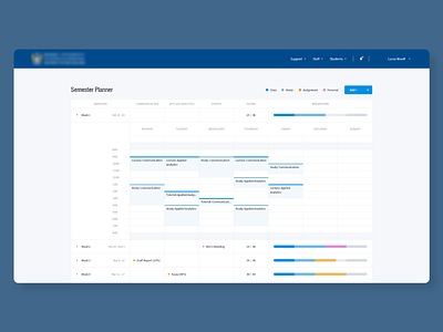 Semester Planner & Timetable app blue design enterprise minimal planner product schedule semester software table timetable ui ux web week