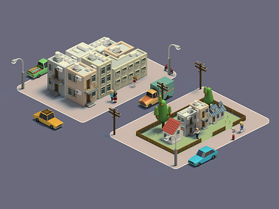 Isometric Suburb 3d art building city house isometric low poly map town urban