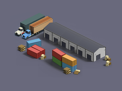Isometric Freight Yard 3d art freight isometric low poly map warehouse yard