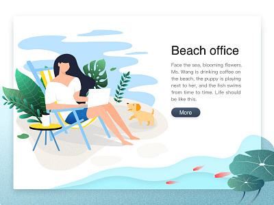 Beach Office cloud dog fish grass illustrations people
