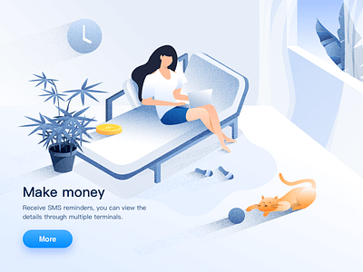 Make Money cat financial girl gold illustration people potted plant