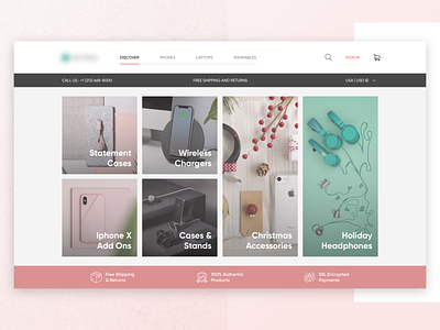 Homepage for E-Commerce and Blog 3d architecture content management blog flat material design headphones chargers cases iphone apple design landing poge design mobile accessories shopping product page layout rajat mehra design technology shopping mobiles web responsive design