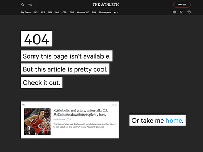 The Athletic new 404 error page