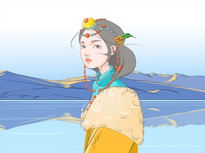 A Tibetan girl apple pencil drawing girl illustration painting tibetan girl xizang