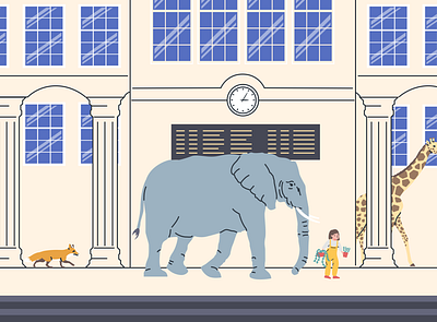 Train Station animals character design design elearning elephant face figma figmadesign flat illustration fox giraffe illustrator interface ui