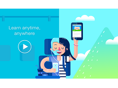 Learn anytime, anywhere flat illustration web design