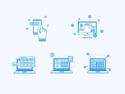 Custom icons with illustrations for a SaaS web app blue icons custom icons icons illustrations minimalist icons saas