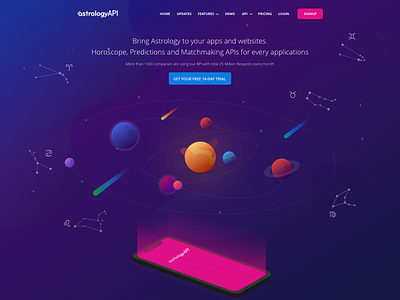 Astrology Landing Page with Illustrations astrology design illustration landing page purple services website