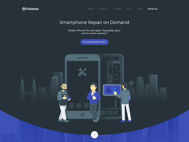 Ninja-inspired landing page with illustrations smartphone character design dark custom isometric landing page illustrations