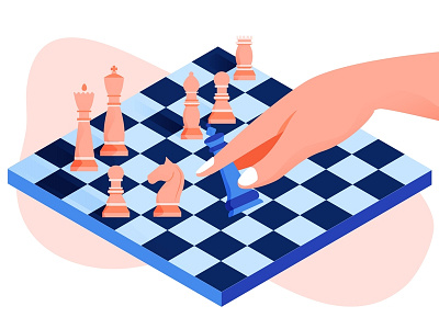 Chess Illustration blue chess illustration navy pink